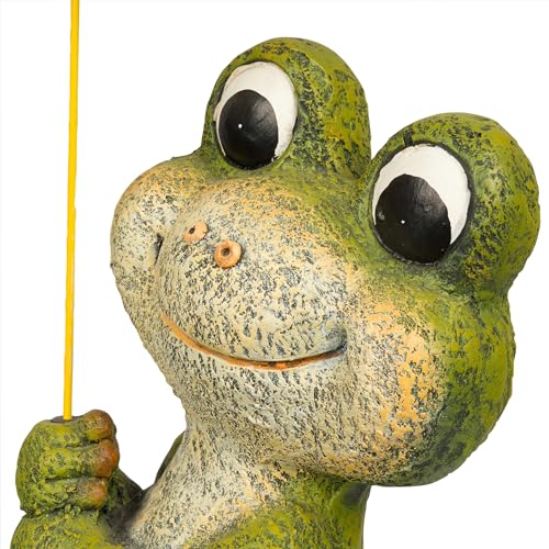 Alpine Corporation QWR1004 Indoor/Outdoor Smiling Frog with Yellow Umbrella Garden Statue, Playful Frog Statue, 23" H, Green by Alpine Corporation - Image 8