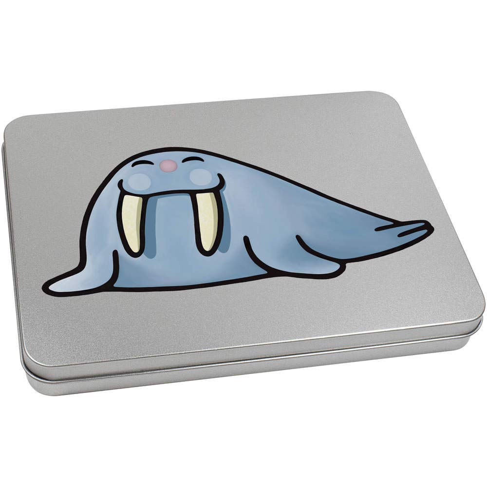 Azeeda 220mm 'Happy Walrus' Metal Hinged Tin/Storage Box (TT00133609)