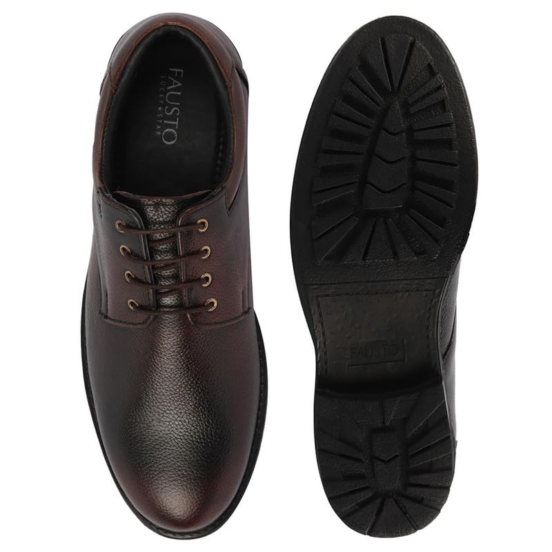 Image of FAUSTO Men's Genuine Burnish Leather Formal Lace Up Derby Shoes for Office|Work