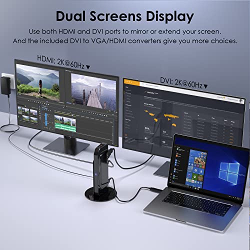 Image of Docking Station Dual Monitor, WAVLINK 13-in-1 USB C Docking Station for M1 /M2 Mac, Windows, Thunderbolt 3&4, USB4 (Dual Video: HDMI and DVI /VGA /HDMI, Gigabit Ethernet, Audio, Mic, 6 USB Ports)