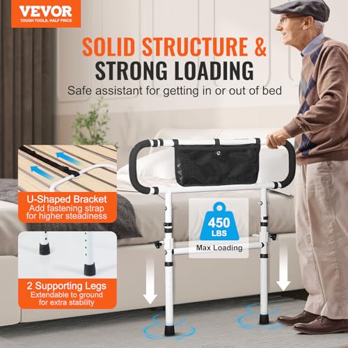 Vevor Barriera Letto Per Adulti Anziani Pieghevole 180° Guida Per Letto Di Assistenza Protezione Laterale Carico 204 Kg Maniglia Regolabile A 4 Livelli Tasca Portaoggetti Per Letto Matrimoniale King - 2