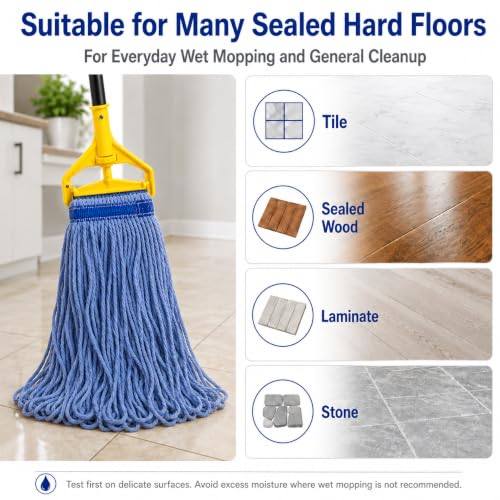 Image of 24 oz Loop-End Cotton String Mop Head, Heavy Duty String Mop Refills, 6 Inch Headband, Mop Head Replacement for Home, Industrial and Commercial Use (blue-6pc)