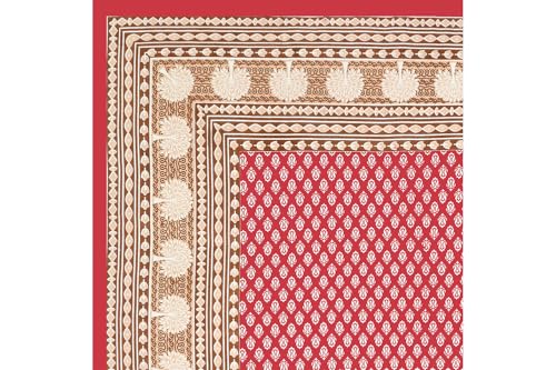 Image of Monique Brand Present 100% Pure Cotton 144 TC Jaipuri Printed King Size Bedsheet for Double Bed Red Color Bedsheet with 2 Pillow Cover (Bedsheet -Red)