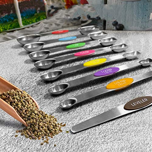 Conjunto de 8 colheres medidoras YARNOW de aço inoxidável de dupla face, colheres de medição para co