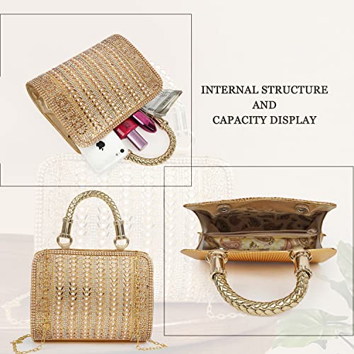 NORVE PU Embroided Stylish Fancy Women's Stones Evening Gold Chain Strap Party Clutch Wedding Bag Wallet - Image 7