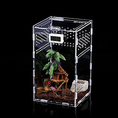 Suprcrne Insect Feeding Box, 12x12x20cm Acrylic Reptile Enclosure Transparent Reptile Pet Breeding Case for Spide, Lizard, Scorpion, Centipede, Horned Frog, Beetle Cover