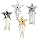 4Pcs Five-Pointed Star Pattern Tassel Patch,Mixed Color Shiny Rhinestone Patches Iron on Patch Fashion Applique with Chain Tassel for Badge DIY Patch Clothes