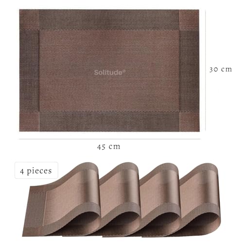 Image of Solitude Placemats Set of 4 Dining Table Place Mats | Placemats Table Mat PVC Material | Non-Slip Heat Resistant | Dining Tablemates Washable Anti-Skid | Size 45 x 30 CM (Brown)