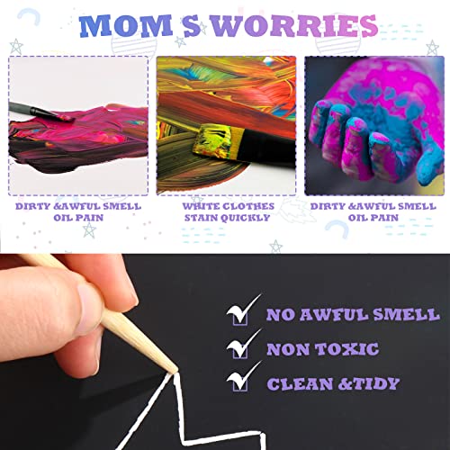 Gersoniel Scratch Paper Art Set Kids Craft Kits Scratch Off Paper Black Coated Scratchboard Black Scratch Notes With Wooden Stylus For Valentine's Day Gifts Birthday Party Supplies (25 Pieces) #TOP4