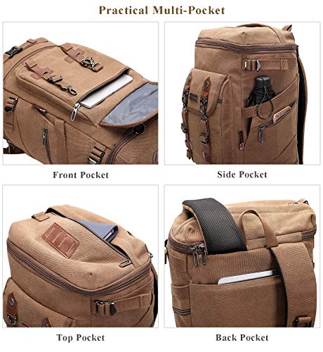WITZMAN Travel Backpack for Men Women Canvas Backpack Carry on Luggage Rucksack Convertible Duffel Bag Large (A568 Brown)