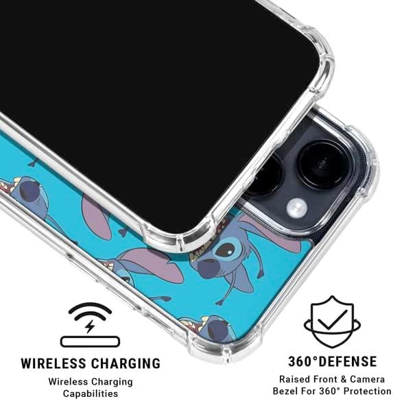 Skinit Clear Phone Case Compatible with iPhone 15 - Officially Licensed Disney Lilo and Stitch Face Expression Pattern Design