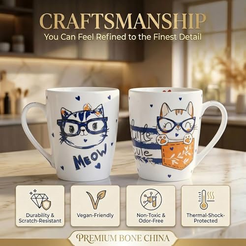 Image of U.P.C.Milk Mug Set of 2 | Ceramic & Bone China Coffee Milk Cups | Designer Printed Tea Coffee Mug Set | Large Capacity Milk Mugs | Microwave Safe Cup Set | Kitchen Drinkware Gift Set (UPC MM-30)