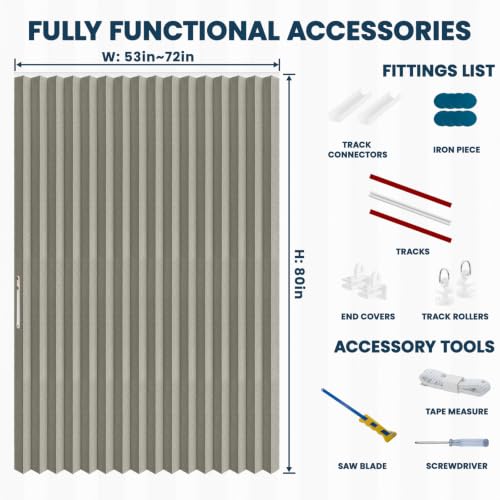 Image of AJAZZ 100% Blackout Accordion Door Curtain Invisible Folding Door Accordion Doors Interior for Bedroom Living Room Doorway Curtain Sets Included Tracks (1 Pack, 72W x 80 L, Grey)