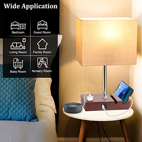 Dott Arts Bedside Lamp For Bedroom, Fully Dimmable Table Lamp With Usb Ports, Small Table Lamps With Charging Station Ac Outlet And Phone Stands Nightstand Lamp For Living Room(Led Bulb Included) #TOP6
