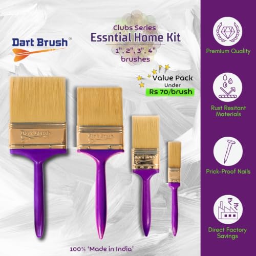 Image of 4 Pcs Paint Brush Set (Home Essentials Kit Sizes 1 inch 2 inch 3 inch 4 inch) | Factory Direct Value Pack, Rust-Resistant Ferrule & Nails, No-Shed Filaments, Sealed in a Secure Polybag.