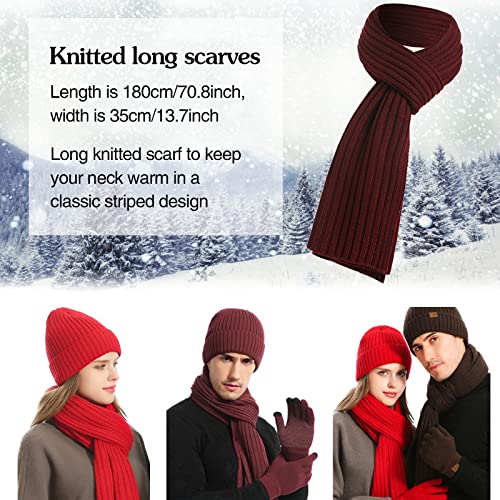 3PCS Winter Unisex Hat Scarf Gloves Set Warm Knit Beanie Hat Touchscreen Gloves Long Scarf Outfit for Men and Women4
