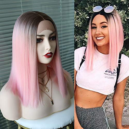 Pale Pink Wig Lace Front Wig with Heat Resistnat Short Bob Synthetic Wigs Glueless for Women