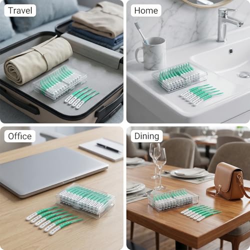 Image of Dental Picks for Teeth Cleaning, 96 Count Disposable Tooth Picks Flossers with Convenient Carry Case, Green