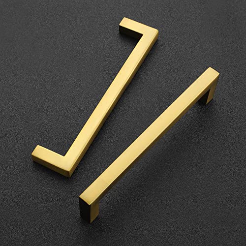 Image of Ravinte Gold Cabinet Handles Slim Cabinet Pulls, 5 Inch CC, 15 Pack | Slim Square Bar Grip, Smooth Drawer Pull Feel, Kitchen Cabinet Update, For Cupboards, Dressers, Drawers, Hardware Projects