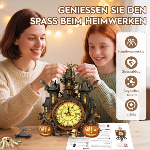 Cutywood Holzpuzzle Uhr, 3D Holzpuzzle Erwachsene, Halloween Uhr – Ansicht 6