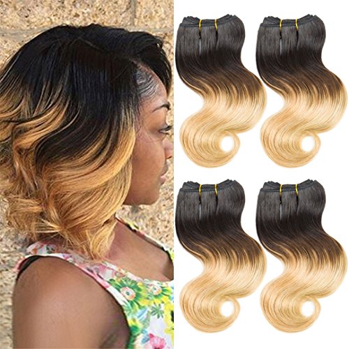 8" Ombre Brazilian Hair Short Human Hair Body Wave Virgin Hair 4 Bundles 50 Gram/Bundle (8"8"8"8", 1B/27)
