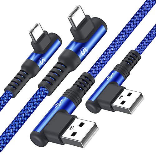 Cable USB C [1 m/lote de 2] acodado de 90 grados, carga rápida, cable cargador USB C 3 A, nailon trenzado compatible con i Phone15 Pro Max,Galaxy S23 S22,so ny Xperia, Huawei,Google Pixel, LG,Xiaomi,