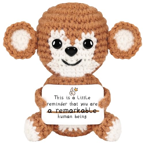Gifts for Him/Her: Thank You Support Stuffed Animal Women/Men Present, Handmade Positive Crochet Monkey Emotional Birthday Christmas Retirement Gifts for Teacher Friend Coworker Couple