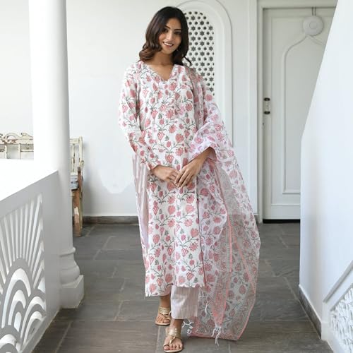 Image of ANNI Designer Women's Cotton Blend Regular Kurta with Pant & Dupatta