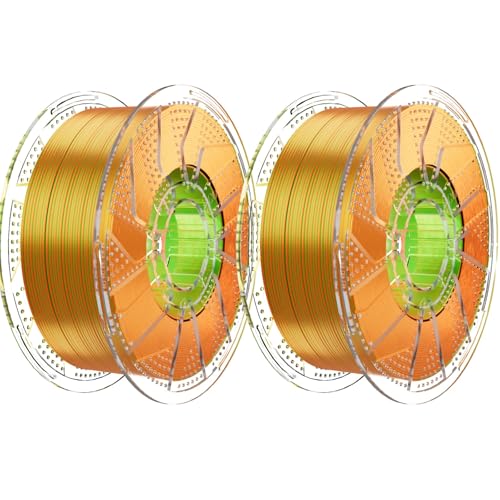 Image of Chitu Systems Conjure Tricolor Silk PLA 3D Printer Filament, 2KG Spool (4.4lbs), 1.75mm Filament, Dimensional Accuracy + /-0.02mm, Silk 3D Printing Filament Bundle, (Green Gold Orange 2-Pack)