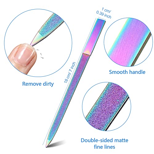 6 Pieces Diamond Nail File Stainless Steel Double Side Nail File Metal File Buffer Fingernails Toenails Manicure Files For Salon And Home (Rainbow Color, 7 Inch) #TOP1