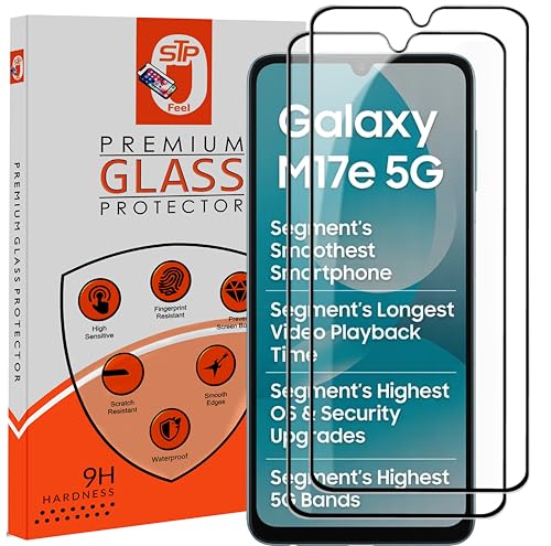 Image of STP FEEL Premium Tempered Glass Screen Protector Guard Compatible For Samsung Galaxy M17e 5G (6.7 Inch, Pack of 2) | Edge to Edge Coverage With Easy to installation kit for Smartphone