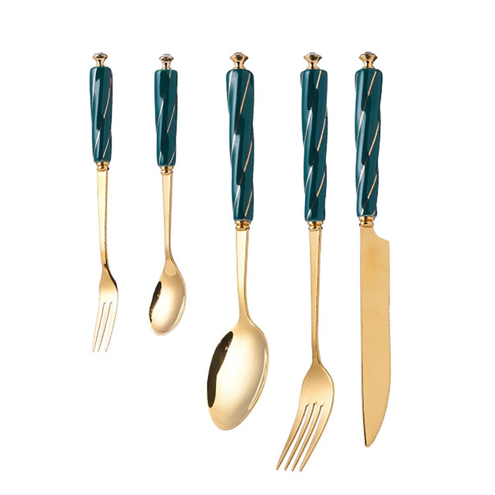 Green Silverware Set 30 Piece Stainless Steel Unique Color Handle Flatware, Retro Style Cutlery set Dinner Forks Spoons Knifes Daily Use and Party, Vintage Utensils, Dishwasher Safe Service for 6