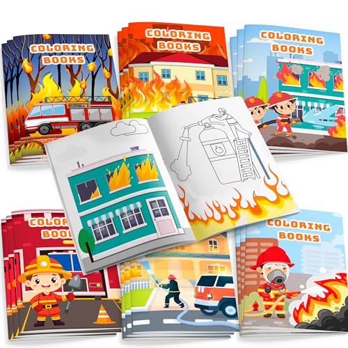 24 libri da colorare con camion dei pompieri, 12 libri da colorare con camion dei pompieri e 12 matite colorate per pompieri per feste di compleanno e bomboniere