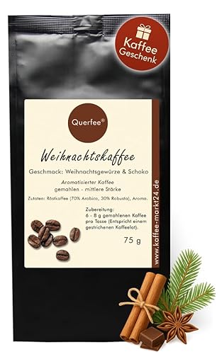 Kaffee mit Geschmack - Weihnachtskaffee 2025 - Röstkaffee mit Weihnachtsgewürzen & Schoko Geschmack - gemahlen - 75 g von Querfee