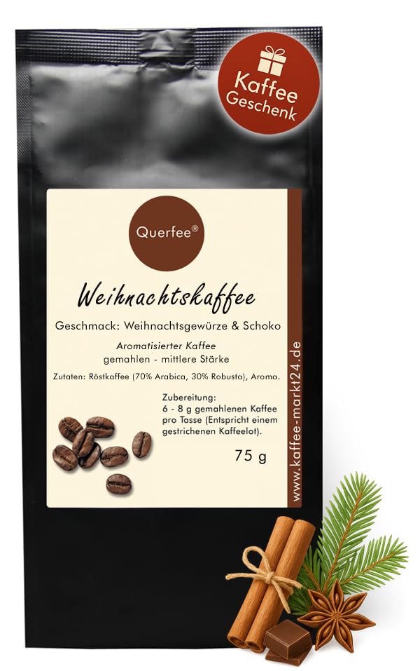 Kaffee mit Geschmack - 'Weihnachtskaffee' 2025 - Röstkaffee mit Weihnachtsgewürzen & Schoko Geschmack - gemahlen - 75 g von Querfee