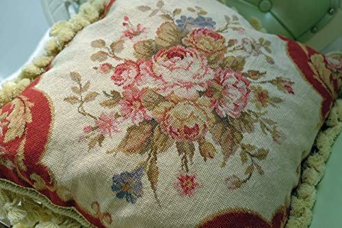 Fine Home Crafts 16" Elegant Handmade Blooming Rose Bouquet Burgandy Needlepoint Throw Pillow #TOP2