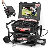 Sanyipace Self-Leveling Sewer Camera 165FT/50M with Wheels and Retractable Handle, Drain Camera with 512Hz Probe, Meter Counter, Video & Audio Record Speaker, Keyboard Input, 5X Zoom, 10" HD Screen