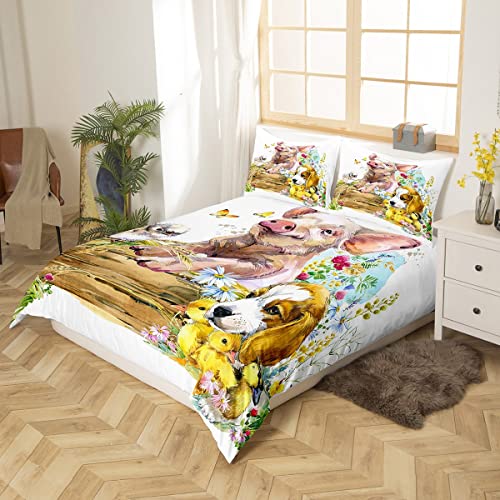 Pig Dog Comforter Cover Painting Pig Bedding Set 3D Animals Duvet Cover for Children Kids Boys Girls Microfiber Floral Botanical Bedspread Cover Single Size - Image 2