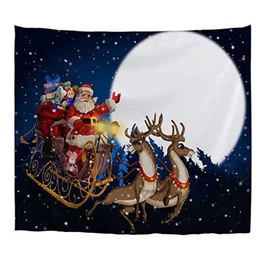 izielad Tapisserie de Noël Noël Père Noël Traîneaux en Luge Tissu Tenture Murale 153x102cm 60"x40"