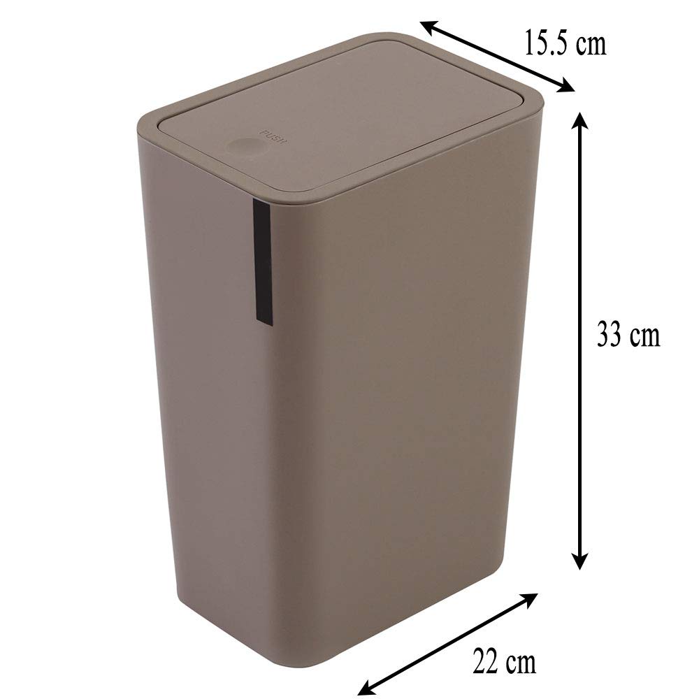 Pattumiera Bagno 8 Litri Coperchio Push 15.5x22xh.33 cm Plastica Tortora