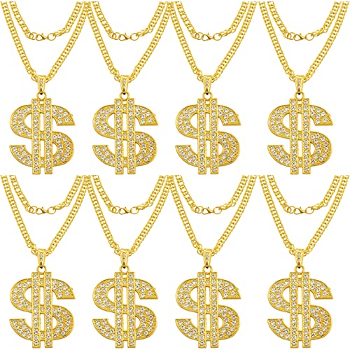 8 PCS Gold Plated Chain Dollar Necklace for Men with Dollar Sign Pendant Necklace Hip Hop Dollar Necklace
