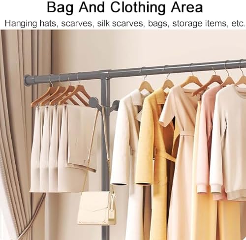 Adjustable Folding Clothes Drying Rack - 55in Sturdy Metal Garment Stand for Hanging Clothes, Coats, Skirts, Shoes & Bags - Space-Saving Airer (Purple)