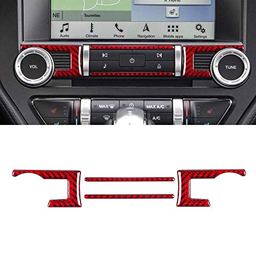 AUTO-spro Compatible con consola central de fibra de carbono para consola central de aire acondicionado multi-multimedia CD GPS Panel de control Trim Cover para Mustang 2015-2020