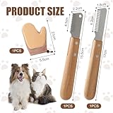 Trimmmesser Set für Hunde & Katzen, 2-Teiliger Satz Trimmmesser für Hunde mit Holzgriff + Tierhaarentferner Handschuh, Messer Hundekamm Trimmkamm Feiner & Grober Kamm Werkzeug für Haustierpflege