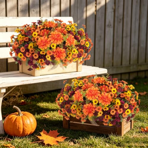 Image of Artificial Fall Flowers Fake Mums Plants for Outdoors Decoration