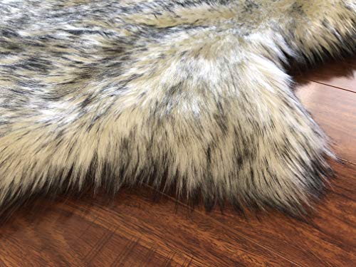 Lambzy Faux Sheepskin Super Soft Free Shape Silky Shag Rug, Luxury Shaggy Silky Plush Carpet For Bedrooms Rugs Living Room Sofa Floor Rugs (4 Pelts 4'X6', 120Cm X 180Cm White With Black Tips) #TOP4