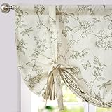 jinchan Linen Floral Valance Tie up Curtains for Small Windows 45 Inch Farmhouse Kitchen Cafe Curtains Rod Pocket Country Tropical Flower for Laundry Bathroom Rod Pocket 1 Panel Sage Green