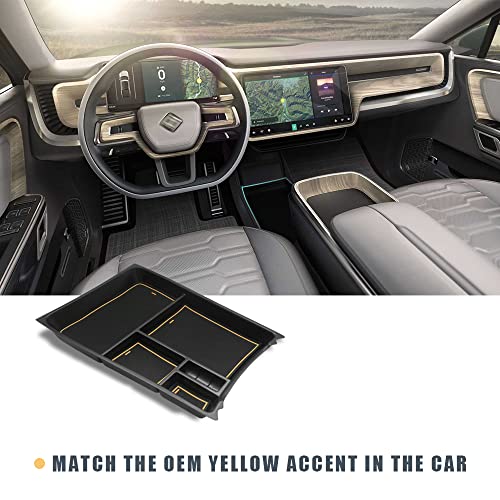 Bestevmod For Rivian R1T & Rivian R1S Lower Center Console Organizer Tray Interior Accessories Storage Box Abs Material With Pvc Trim Compatible With Rivian R1T/R1S 2022 2023 Accessories (Yellow) #TOP6