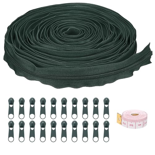 Fermetures éclair nylon vert foncé mercerie ruban zip avec curseurs pour bricolage sac