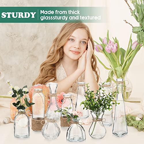 Tanlade Set Of 20 Vintage Glass Flower Vase Small Bud Glass Vases For Flowers With Rope Design Rustic Decorative Clear Bud Vases For Wedding Decorations Centerpieces Living Room Home Table Decoration #TOP5